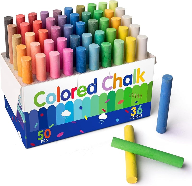 ChalKaa Colored Chalk 36 Colors 50 PCS | Non-Toxic Toddler Chalkboard Chalk for Teachers and Kids | Sponge-Wrapped Creative Drawing & Writing Art Tool - Image 1
